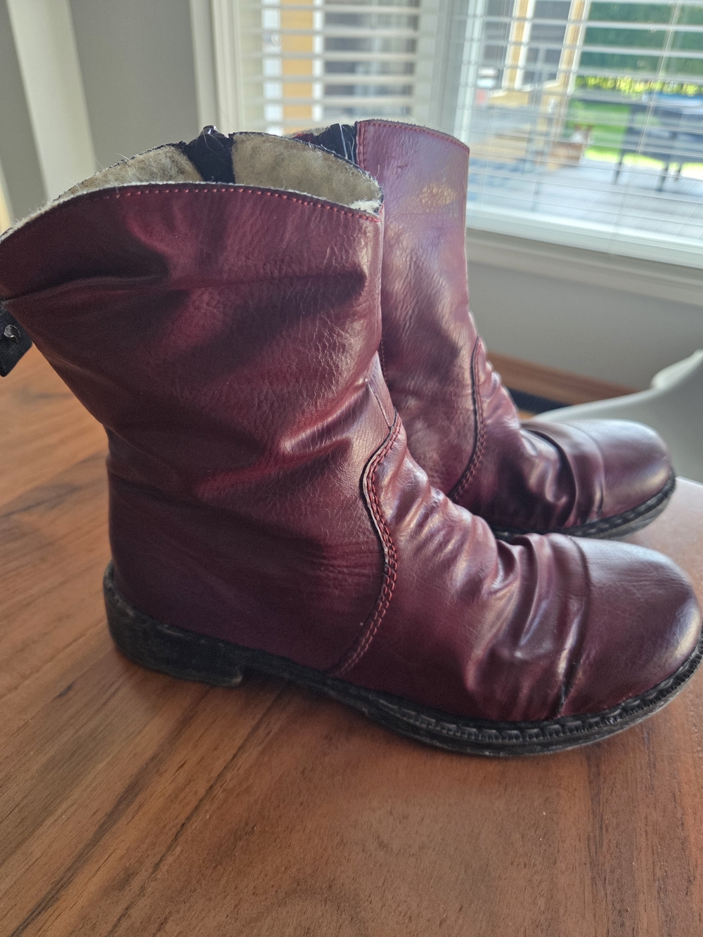 RIEKER Burgundy Leather Winter Boots - Size 5.5 - 6, European 36.